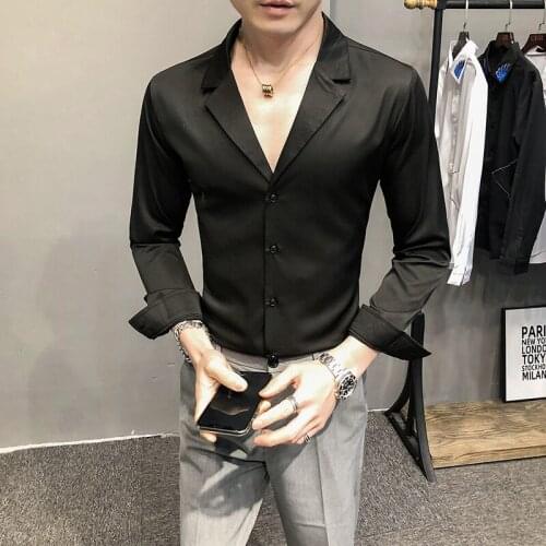 Business Formal Wear Suit Collar Shirts for Men Clothing Long Sleeve 2021 Spring New Slim Fit Casual Tuxedo Dress Streetwear 3XL