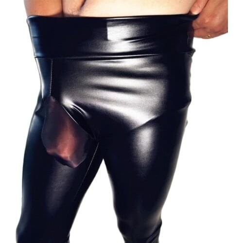 Men Punk Elastic Tight Trouser PU Faux Leather Glossy Warm Pencil Pants Loungewear Casual Sexy Faux Leather Pants Velvet Legging