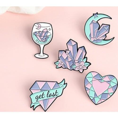 Dream Stone Enamel Pins Custom Moon Heart Wine Glass Brooch Lapel Badge Bag Cartoon Jewelry Gift For Kids Friends