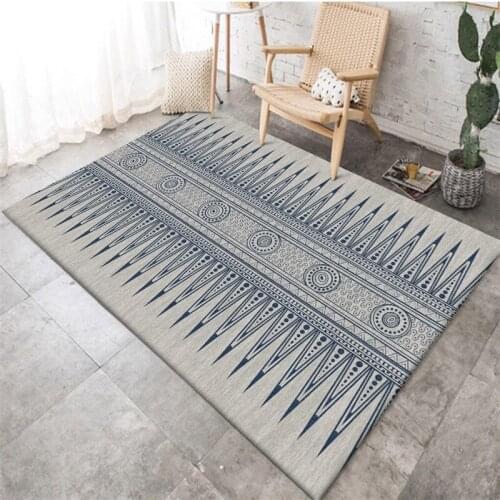 Ethnic tribal style grey blue geometric Bedroom door mat customization Living room rug kitchen carpet non-slip plush floor mat