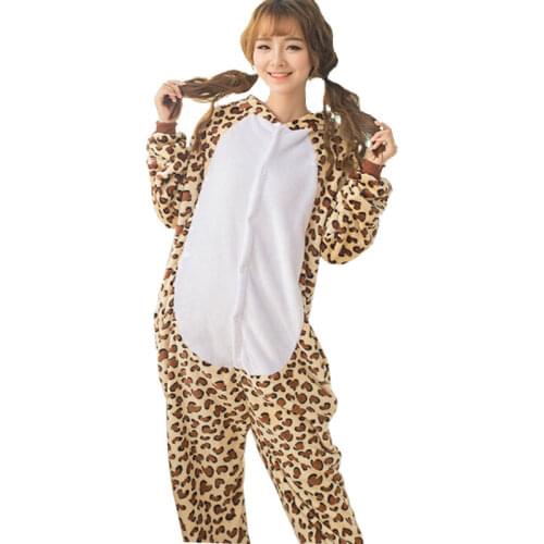 Leopard Kigurumi Onesie For Children Animals Sleepwear Pajamas Set Flannel Warm Hooded Suit Boys Girls Lovely Party Fancy