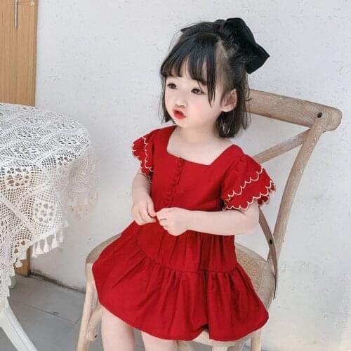 Toddler Girls Red Dress Short Sleeve Children Summer Dress for Baby Girl Outfits Christmas Dress for Girls Vestidos Para