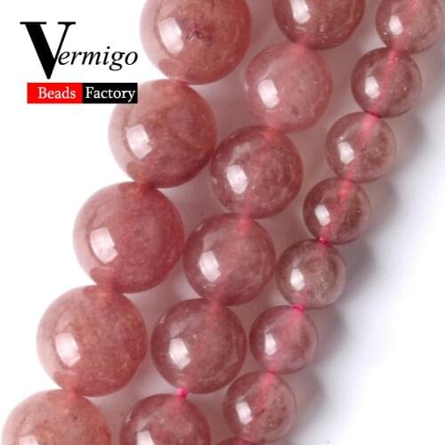 Strawberry Crystal Quartzs Natural Stone Round Spacer Beads For Jewelry Making Diy Fashion Beads Jewellery 6 8 10mm 15inches