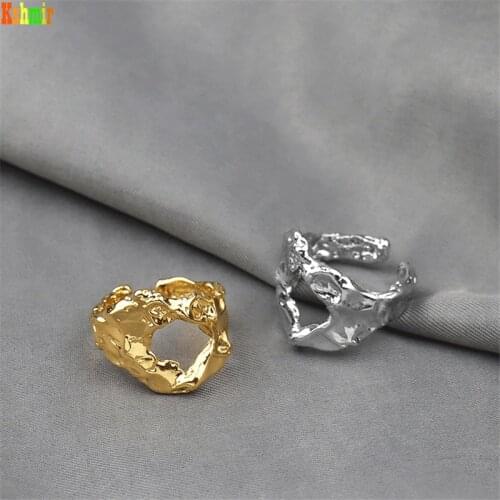 Kshmir New design ring female irregular hollow out tin foil texture shaped ring open index finger ring 2021