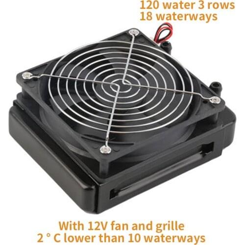 120mm Water Cooling CPU Cooler Row Heat Exchanger Rad 18 Waterway Water-cooled Radiator Water Drain 120 with Fan Cooling