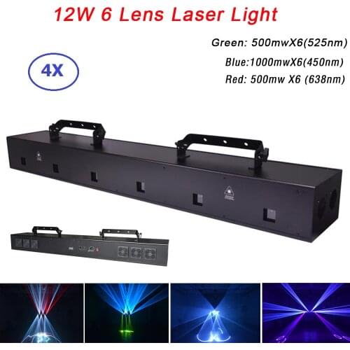6 Lens Animation 12W RGB Laser Projector Professional Stage Lighting Effect DMX 512 Laser Scanner DJ Disco Party showlight Laser