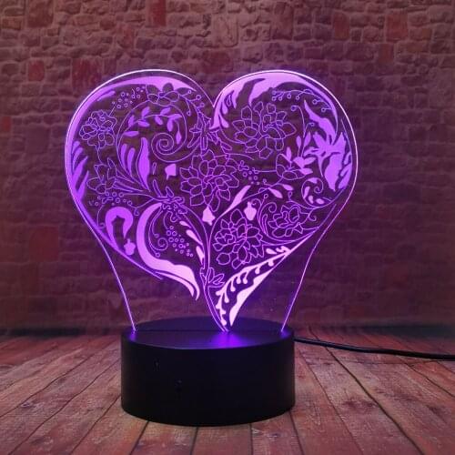 Flashing 3D Illusion LED Nightlight Colorful Table Lamp Model Love Heart Shaped Figure Toys for lover