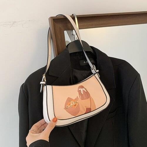 Fashion Printed Baguette Womens Shoulder Bag Pu Contrast Color Zipper Underarm Handbag Woman Designer Brand Shoulder Bag Women