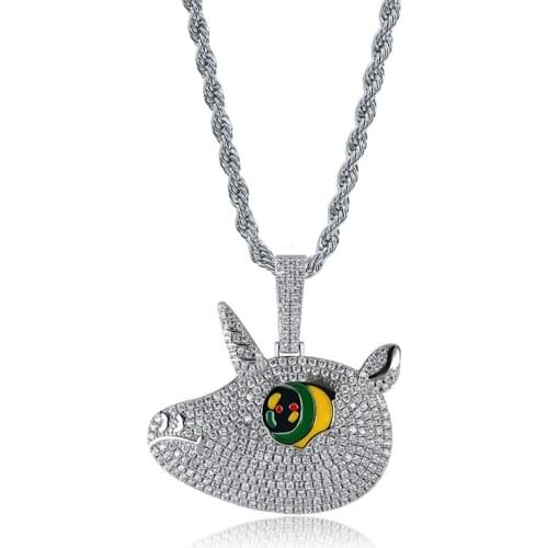 Cartoon Unicorn Pendant Necklace New Arrival Mens Hip Hop Jewelry 2 Colors Micro Pave Zircon Iced Out Necklace