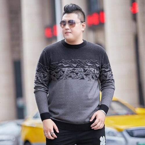 Large Size 4XL 5XL 6XL o- Neck Long Sleeve Mens Sweaters 7XL 8XL Plus Size Loose Black printing Winter Warm Knitted Sweater