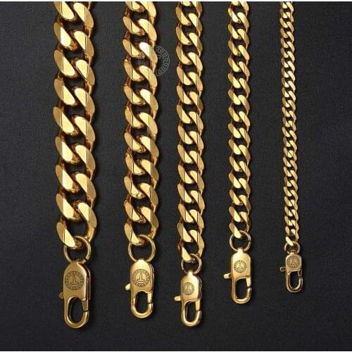 Davieslee Polished Chain Necklace for Men Curb Cuban Link Gold Silver Color Stainless Steel Mens Necklace 3 5 7 9 11mm LKNM154