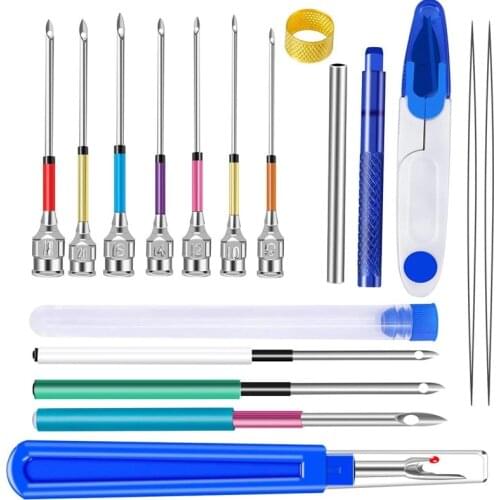 KAOBUY 18PCS Punch Needle Kit Embroidery Kits Cross Stitch Tools Kit Threader and Thimble for Embroidery Floss