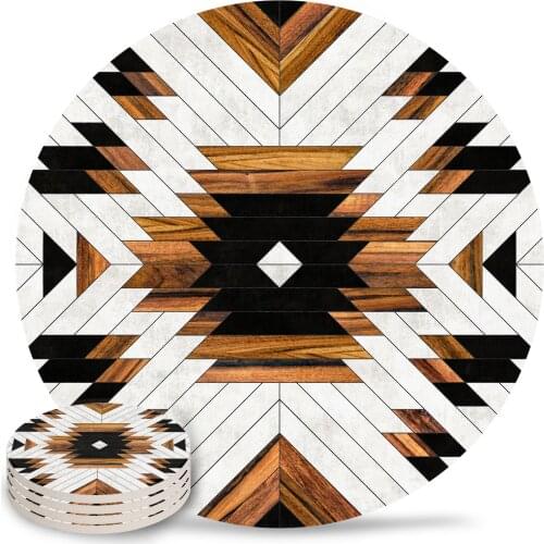 Geometric Patterns Round Coaster Set Non-slip Heat Proof Ceramic Coffee Drink Coasters Table Decoration Placemats