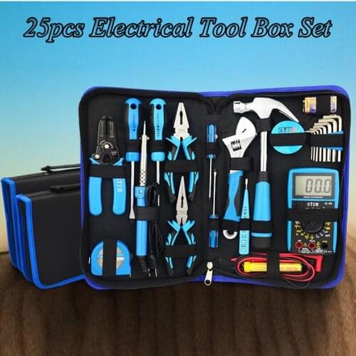 25pcs Multi-function Hardware Kit Hand Tools Household Tools Set With 382 Multimeter Electrician Tool Kit Set
