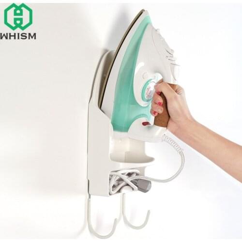 WHISM Wall Mounted Iron Board Ironing Table Storage Rack Laundry Holder with Hooks Iron Stand Shelf Home Room Storage Organizer