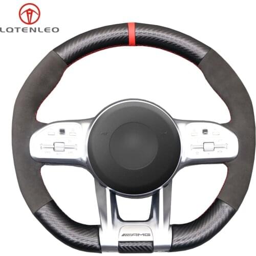 LQTENLEO Black Carbon Fiber Suede Steering Wheel Cover For Mercedes-Benz A35 A45 E63 G63 C63 CLA45 CLS53 E53 E63 GLA35 S63 AMG