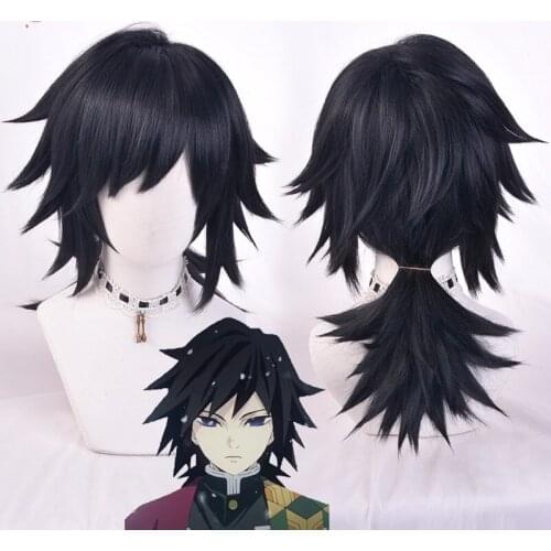 Good Shape Demon Slayer: Kimetsu no Yaiba Tomioka Giyuu Cosplay Wig Halloween Anime Big Haired Synthetic Hair Wigs +Cap