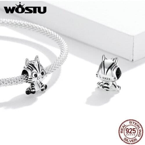 WOSTU New Brand Hot Sale 100% 925 Sterling Silver Cartoon Zebra Charms Fit BSR Charms Silver 95 Original Bracelet DAC387