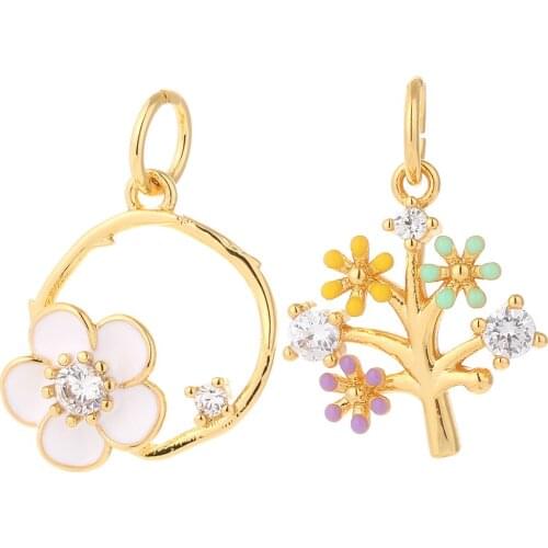 Flowers Charms for Earrings Making Supplies Metal Gold Cherry blossoms Accessories Diy Necklace Jewelry Copper CZ Zircon