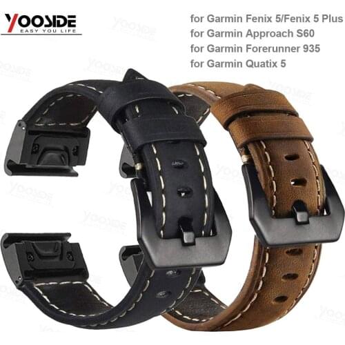 Fenix 6 Genuine Leather Wristband 22mm QuickFit Watch Band Strap for Garmin Fenix 5/5 Plus/Forerunner 935/Instinct/Quatix 5