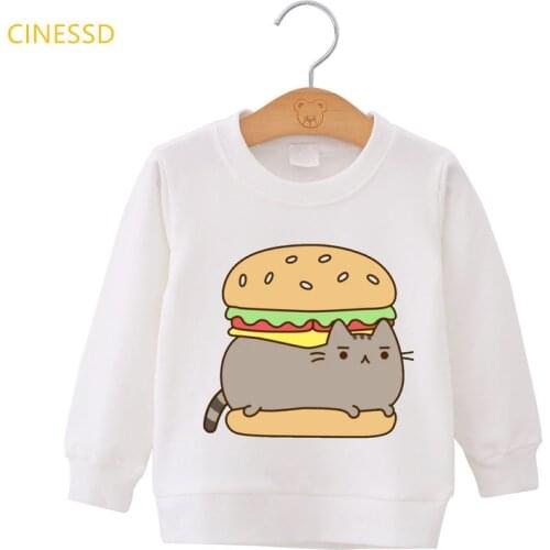 Cute Coffee Cat Cartoon Print Hoodie Girls/Boys Kids Clothes Funny Sweatshirt Kawaii Children Clothing Tracksuit Harajuku Coat