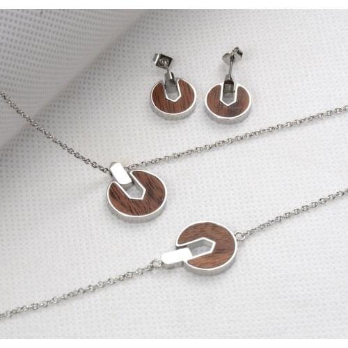 Stainless steel and wood 3 sets jewelry, buy one got 3