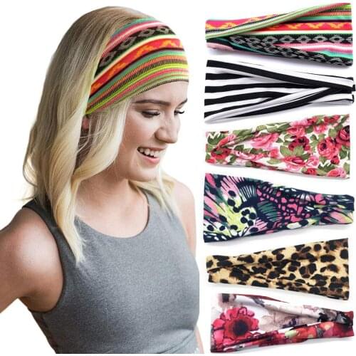 CANZE Women Yoga Fitness Hairband Sweating Quick Drying Wide Printing Headscarf Sports Headband Headwear