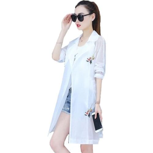 Mid-Long Sun Protection Clothing Womens 2021 Summer New Outdoor Anti-Ultraviolet Thin Embroidery Printing Windbreaker Jacket