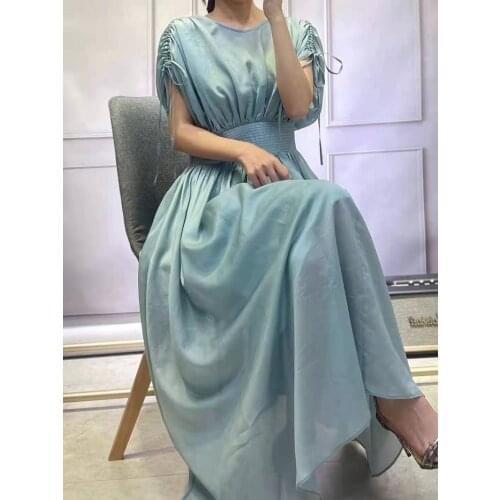 New 2021 Summer Long Dress High Quality Women Batwing Sleeve Elastic Waist Ankle Length Casual Apricot Blue Long Maxi Dress XL