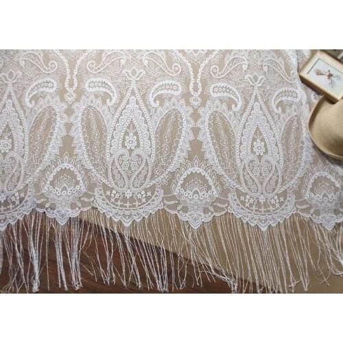 1.5Meter/Lot 1.3meter Wide Smiling Face Tassels Lace Fabric For Womens Dress Wedding Clothing Sewing Lace Trims White Black DIY