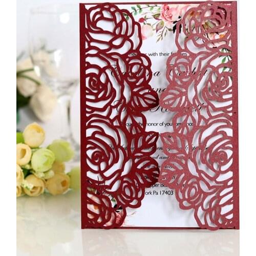25Pcs Rose Flower Wedding Invitation Marriage With Pearl Paper Laser Cut Bride And Groom Invitation Greeting Card Party Supplies