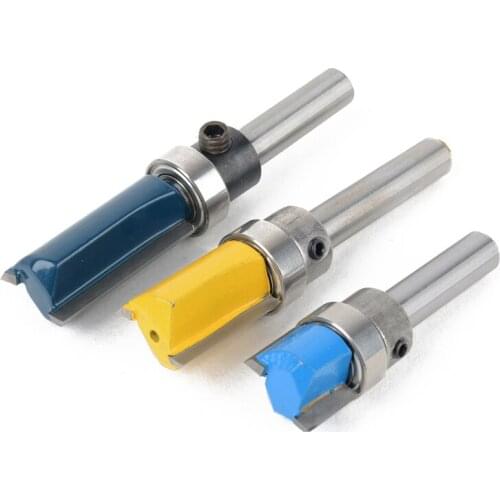 3PCS 1/4" 11.9mm Shank Cutter Top &Bottom Bearing Flush Trim Router Bit For Woodworking Milling Router Cutter