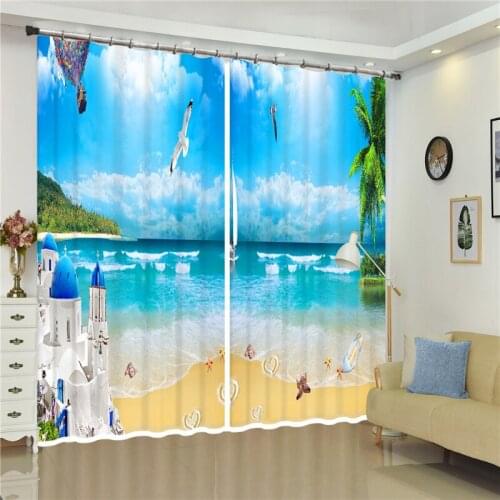 3D Luxury Window Curtains Living Bedroom Blackout blue Beach Castle Smooth drape Customized size Drapes Cortinas Rideaux