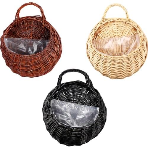 Behogar Wall Hanging Flower Basket Plant Rattan Wicker Pots Vase Container Wedding Restaurant Office Decoration 14 x 11inch