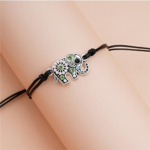 2pcs Ethnic Style Womens Fashion Hollow Elephant Card Bracelet Creative Wax Thread Woven Adjustable Hand Strap