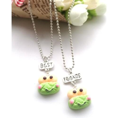 Children Best Friends Cute Green Shy Frog Pendant BFF 2 Necklace Friendship Jewelry Gifts For Kids 10 Set