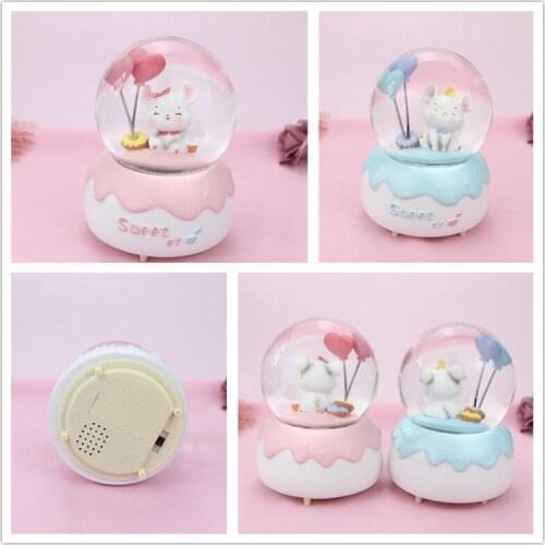 Girly Heart Crystal Music Box Wedding Decoration Falling Snow Glowing Crystal Ball Ornaments Girl Kids Children Birthday Gifts
