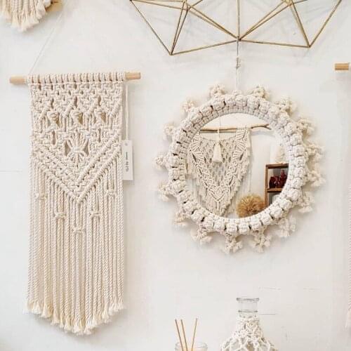 Home Decor Macrame Mirror Handmade Tapestry Makeup Mirror Compact Bohemia Decoration Home Bedroom Decorative Mirrors Wall Mirror