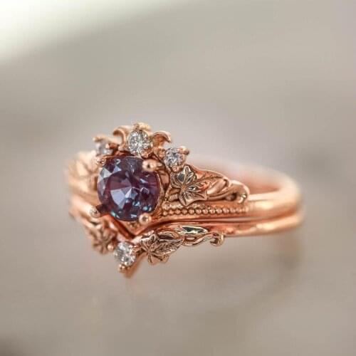 Elegant Rose Gold Bridal Ring Set Round Cut Gems Crystal Wedding Ring Set Zircon Engagement Ring Cocktail Party Womens Jewelry