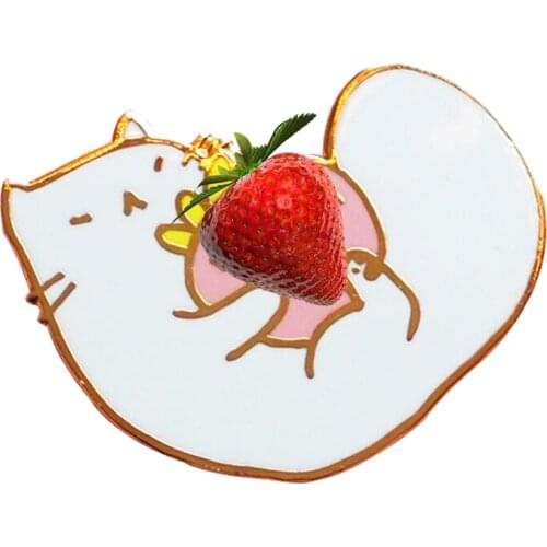 Cat Hold Strawberry Enamel Pin cute animal and fruit Brooch perfect gift for kitten lovers