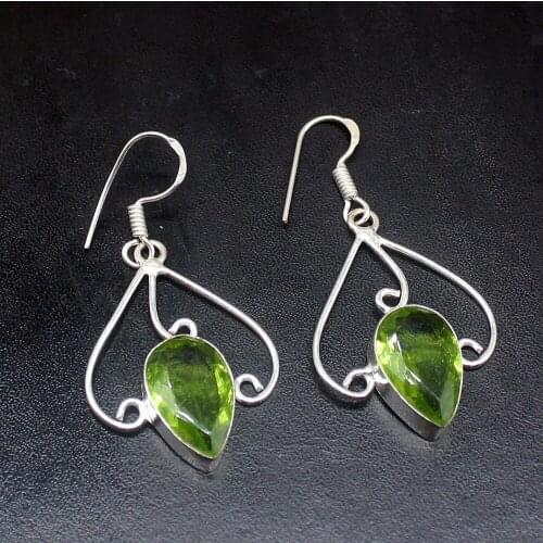 Gemstonefactory Big Promotion Unique 925 Silver Teardrop Green Peridot Women Ladies Gifts Dangle Drop Earrings 20212335