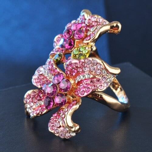 Delicate Zircon Crystal Flower Ring For Women Ladies Girls Gold Color Finger Bague ValentineS Day Gift Jewelry