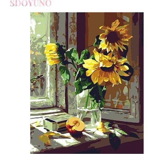 SDOYUNO oil painting by numbers flowers kit for adults diy frame chrysanthemum pictures by number Home Decor Gift Canvas Drawing