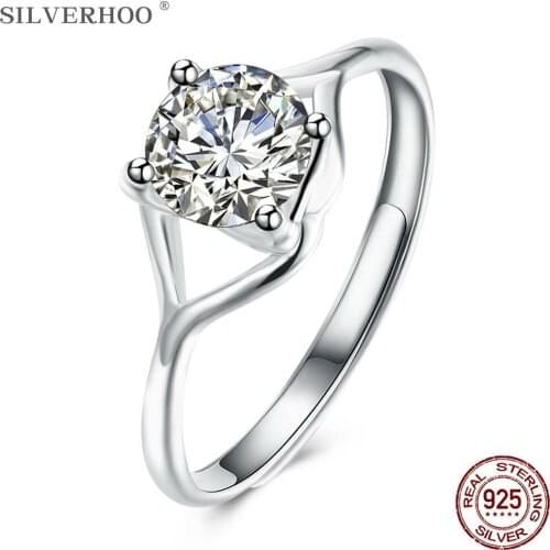 SILVERHOO 925 Sterling Silver Rings Women Pretty Cubic Zirconia Adjustable Anniversary Gift Ring Female Fine Jewelry New Arrival