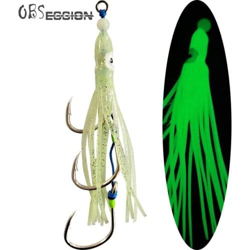 OBSESSION Bottom Metal Jig Lure Hooks Luminous Three Assist Octopus Hooks Inchiku Glow Assist Squid Hook with Solid Ring PE Line