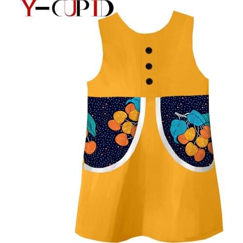 Summer African Baby Girls Wax Print Patchwork 2 Pockets Loose Dresses Bazin Riche Cotton Chothes for Kids Children YA194001