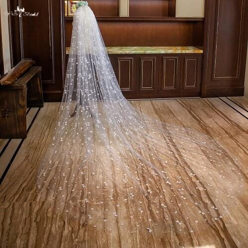 LZP289 Real Pictures Simple Wedding Veil Small love design Bridal Veil 4 Meters Long And 3 Meters Wide Cathedral Wedding Veil