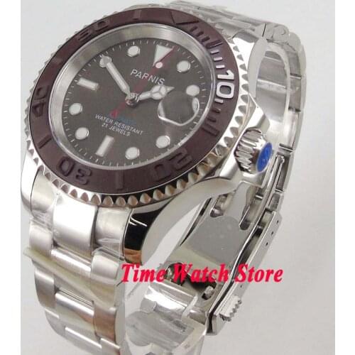 41mm Parnis japaness Miyota 8215 5ATM Automatic wrist watch men sapphire glass coffee dial luminous ceramic bezel waterproof