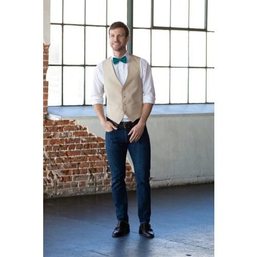 Men Vest Beige V Neck Poplin Fabric Solid Single-Breasted Slim Fit Wedding Vest Top Men For Wedding Vest Groom Groomsmen