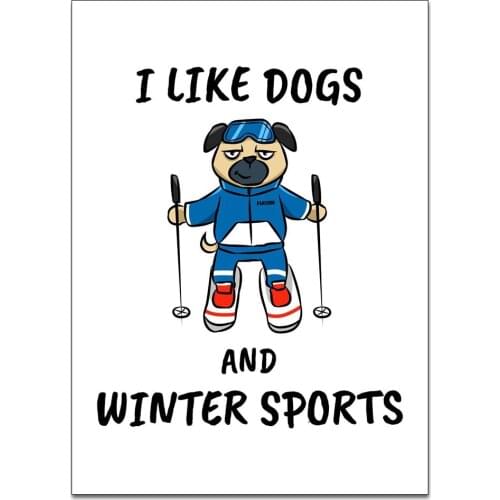 Dog Ski Alpine Slopes Snow Wall Art Poster Canvas Painting Nordic Wall Pictures Living Room Home Decor No Frame